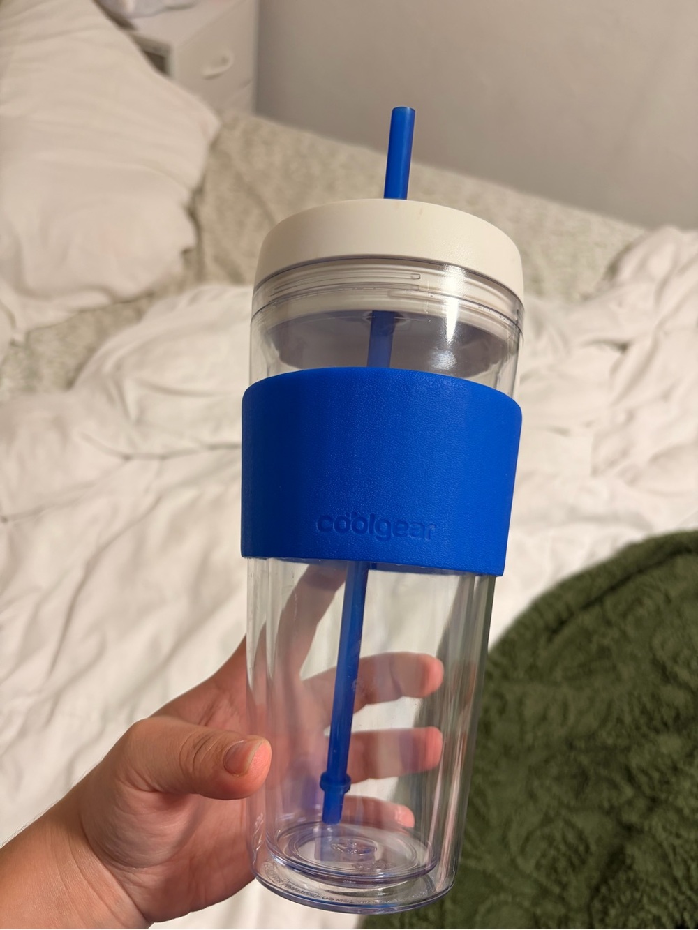 Coolgear Blue Reusable Tumbler with Straw and White Lid